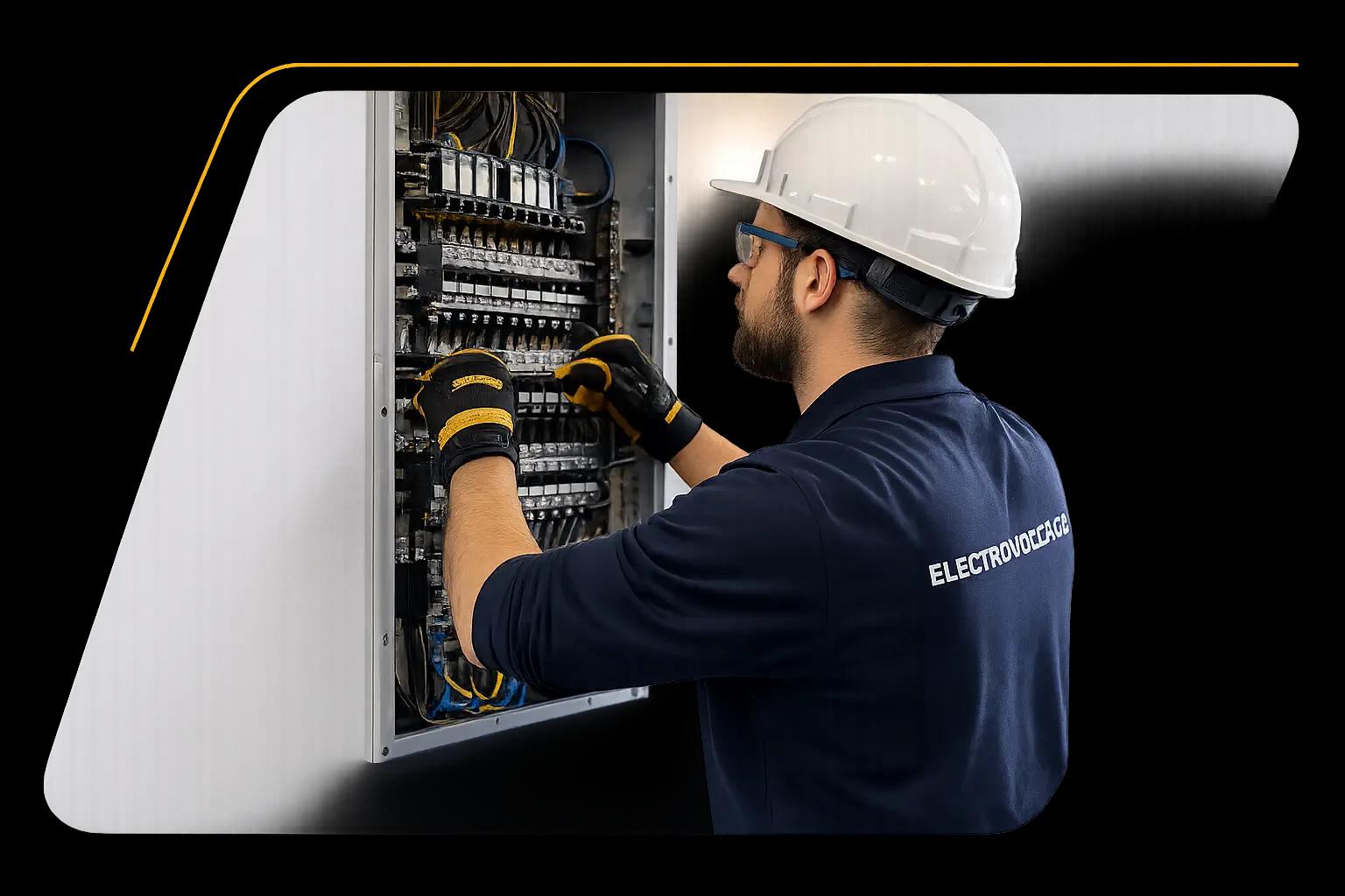 Licensed Electrovoltage electrician working on an electrical panel